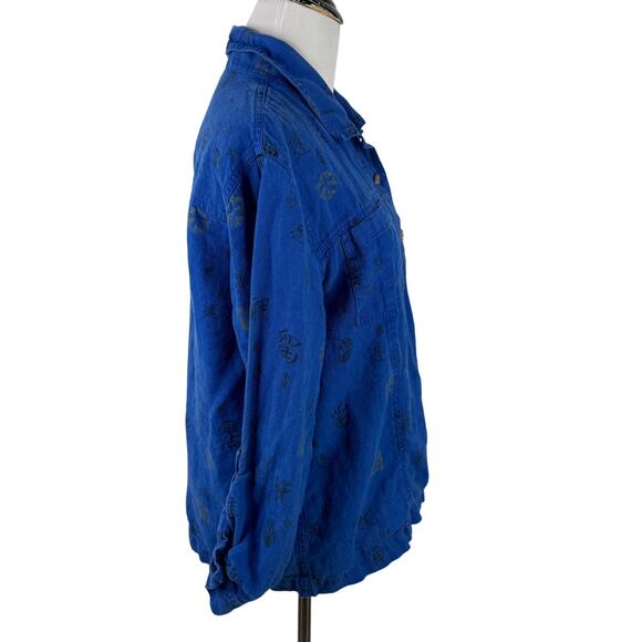 Chico's Design Blue Linen Chinese Women's Button Up Shirt - Picture 4 of 6